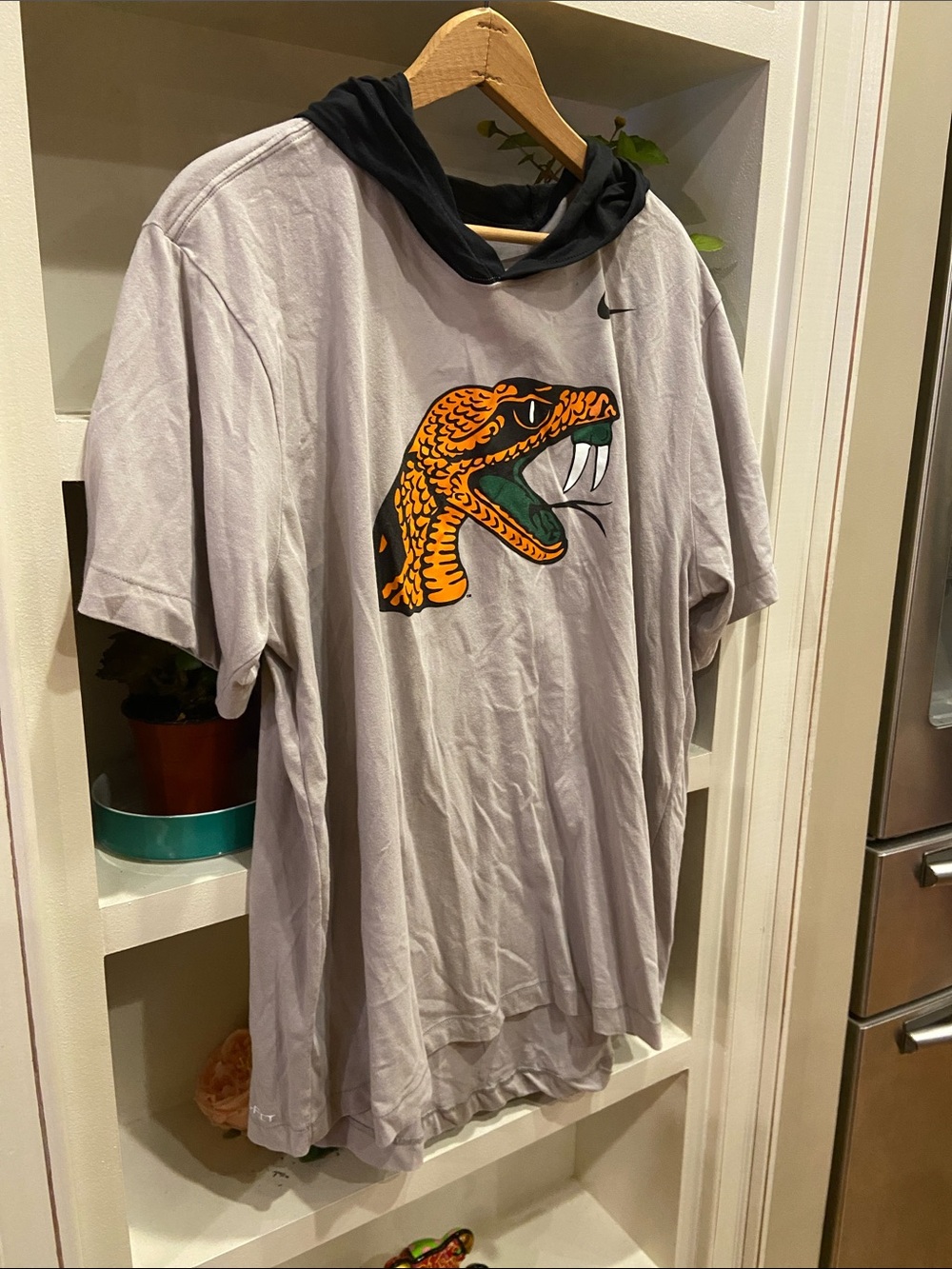 Nike Light Gray Short-Sleeve Hoodie Tee with FAMU Rattlers Florida A&M HBCU